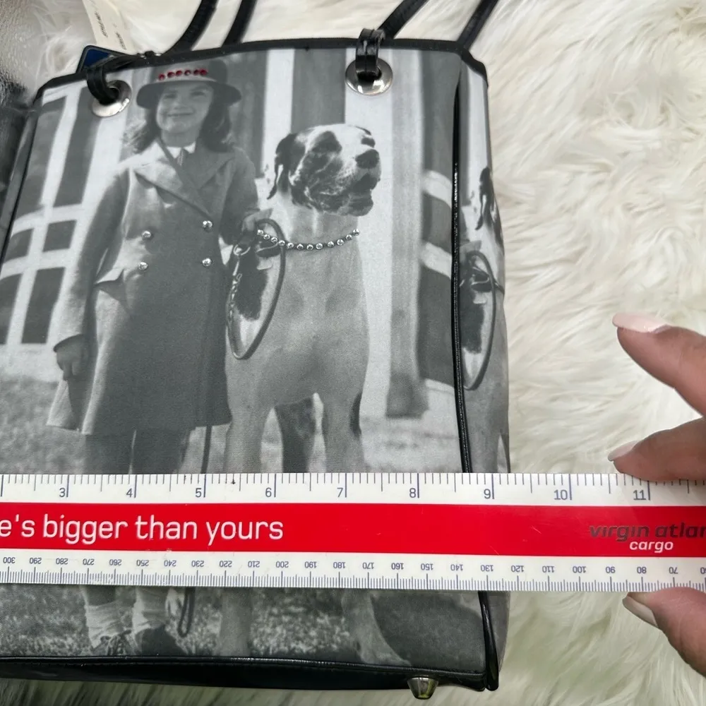 NWT Vintage Girl with a Dog Bedazzled Black and White Tote Purse Bag - Image 5