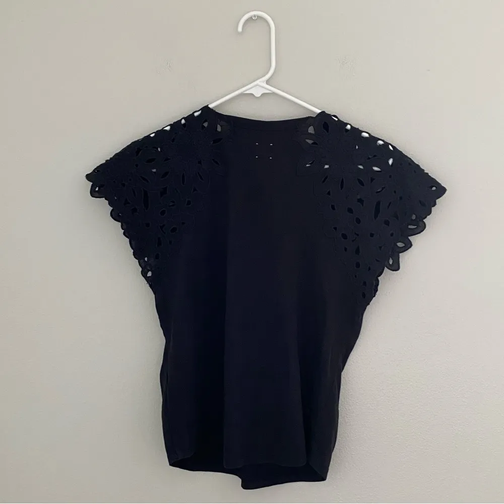 Rebecca Taylor La Vie Black Lasercut Lace Cap Sleeve Blouse Size XS - Image 2