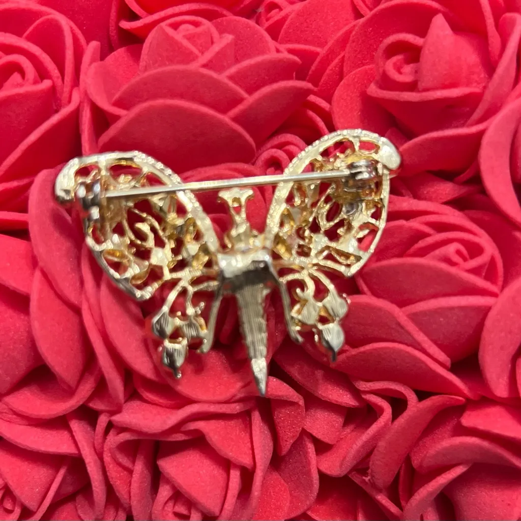 Elegant Gold Butterfly Brooch with Blue and Purple Accents - Image 4