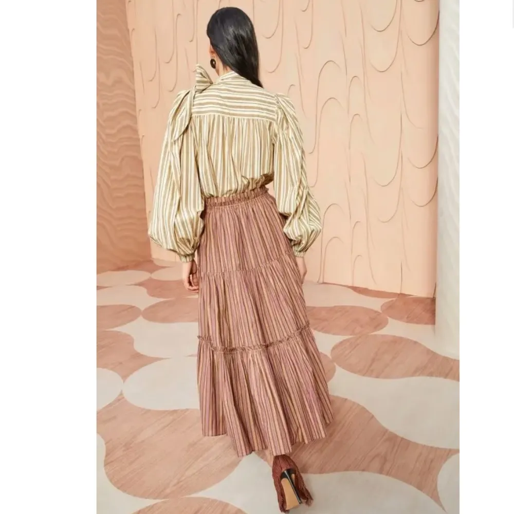 Ulla Johnson Severine Skirt Mulberry Striped Tiered Midi Skirt‎ Size 4 Small - Image 3