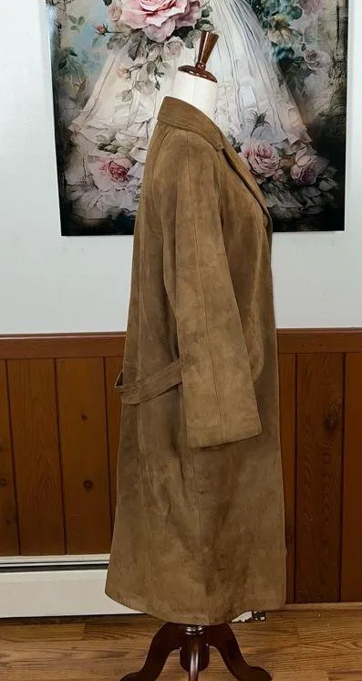 Nice Vintage 90s Stuart’s Tan Suede Trench Coat! Size M - Image 3