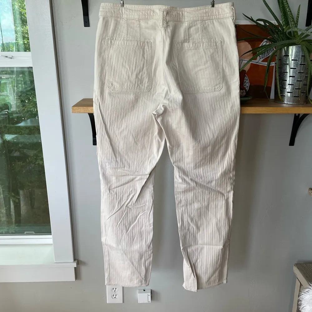 Anthropologie Ivory Cream Shadow Stripe Utility Carpenter Pants Size 30 - Image 4
