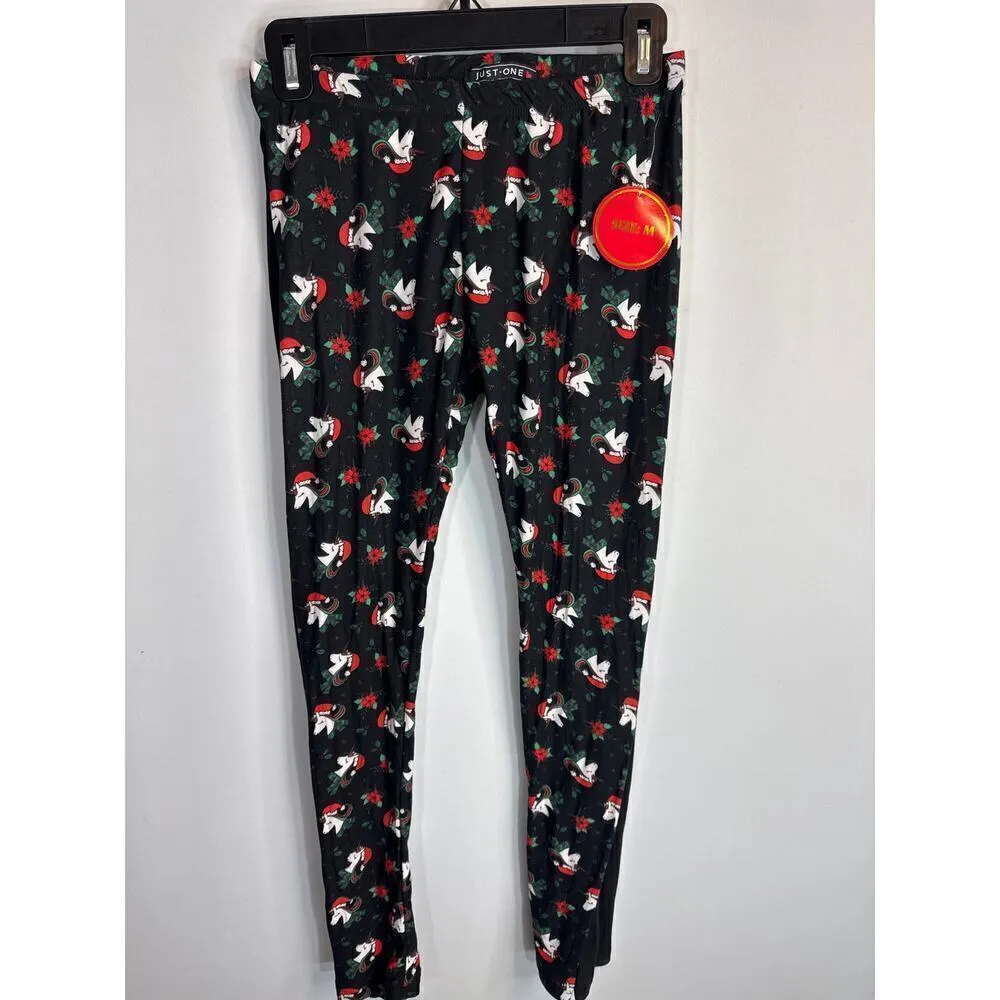 Just‎ One Christmas Holiday Theme Plaid Leggings 2 Pcs Women's Medium NWT Black - Image 3