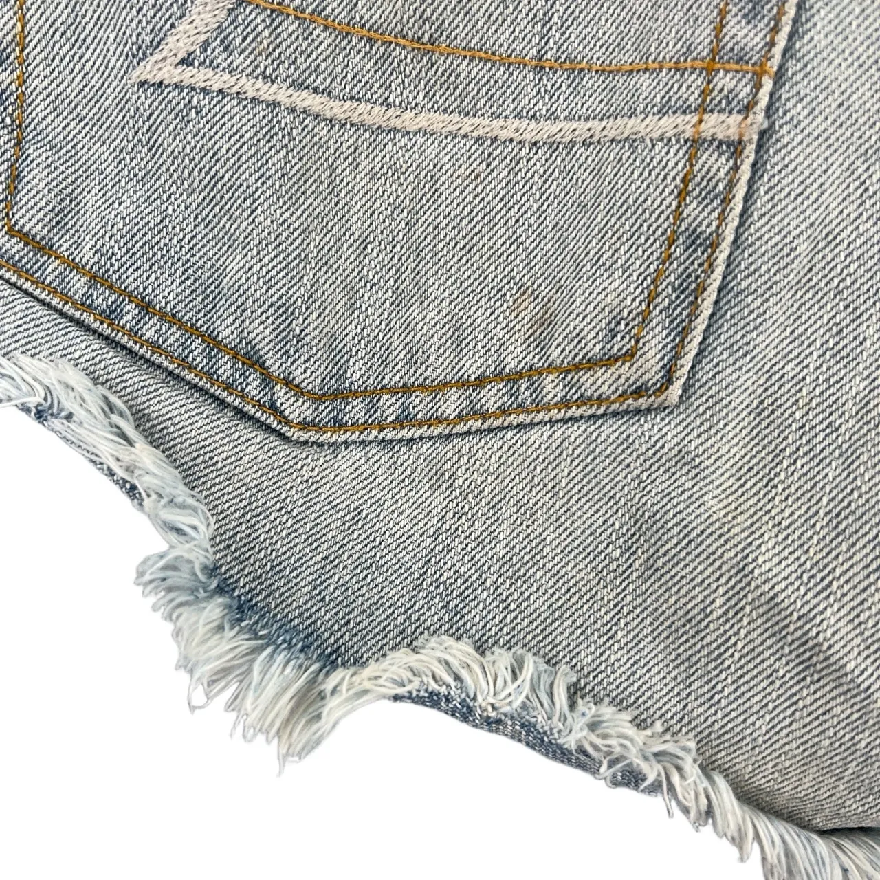 AEO Jean Short Blue Distressed Embroidered Feathers Hem Hi-Rise Festival Size 2 - Image 4