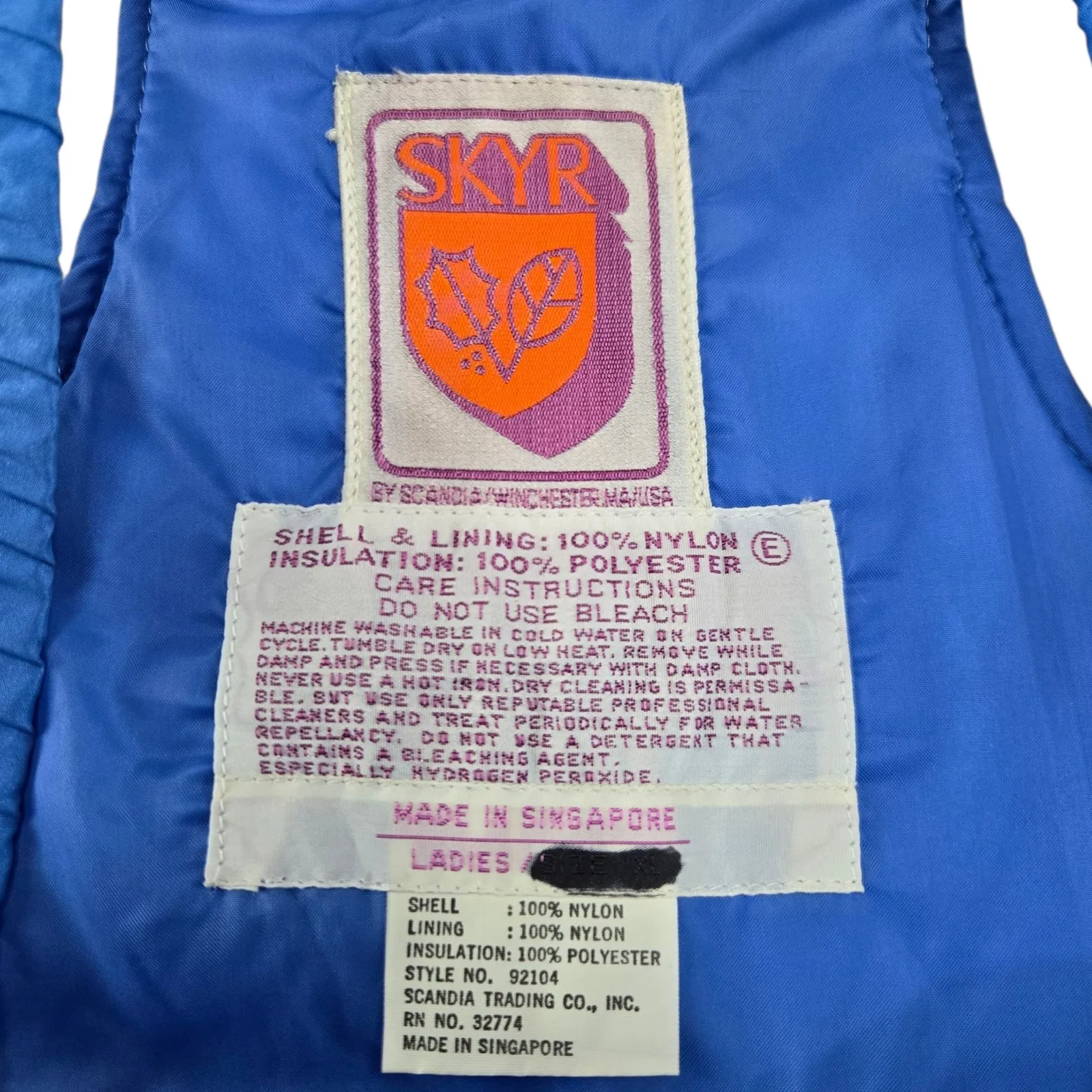 Vintage 80s SKYR Blue Nylon Ski Bibs Insulated Retro Snow Pants Size XS - Image 7