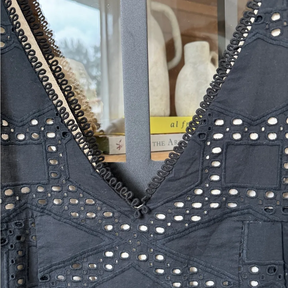 Maeve eyelet dress vneck swing pockets loose pleated embroidered anthropologie - Image 2