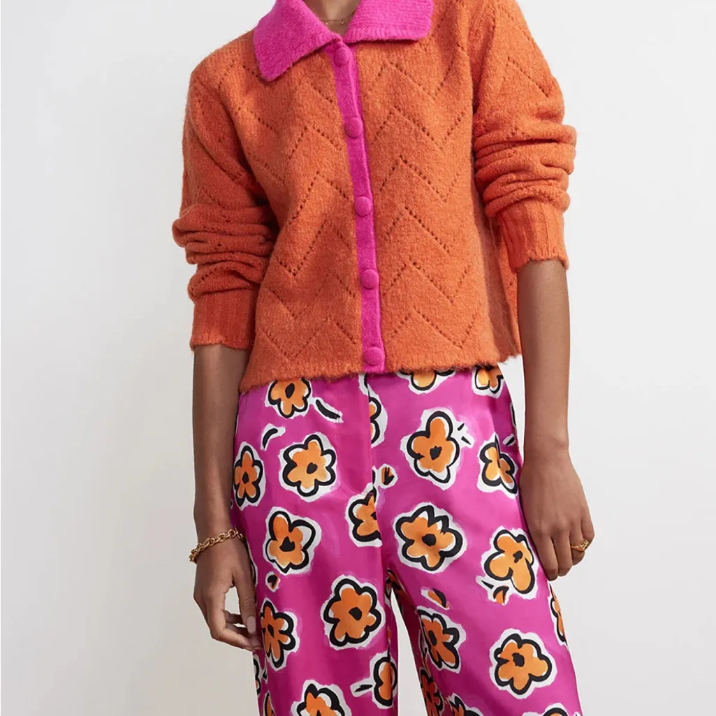 KITRI Orange and pink cardigan zig zag knit cardigan small - Image 10