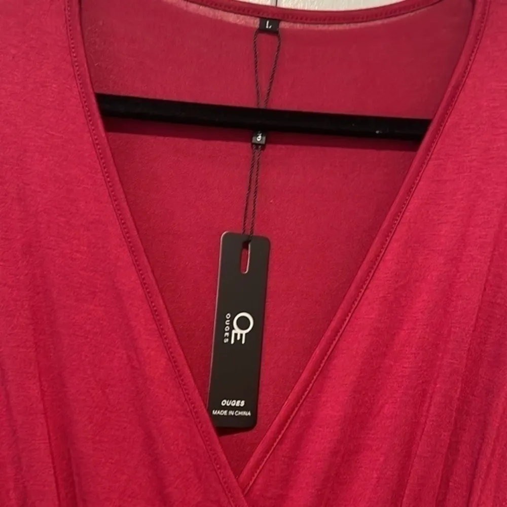 OUGES LONG SLEEV V NECK WRAP WAIST MAXI JERSEY KNIT IN CRANBERRY Size L - Image 3