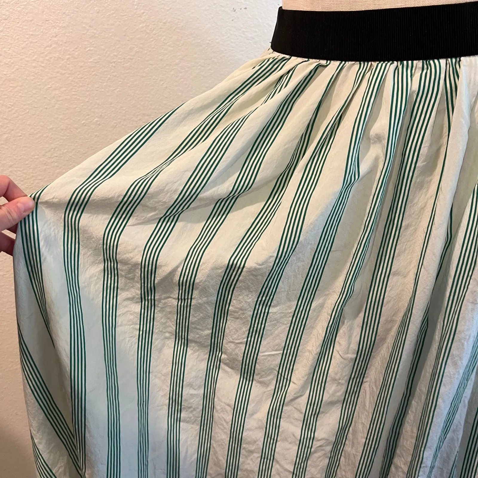 Future Collective Green Vertical Striped Retro A Line Elastic Waist Size XL - Image 3