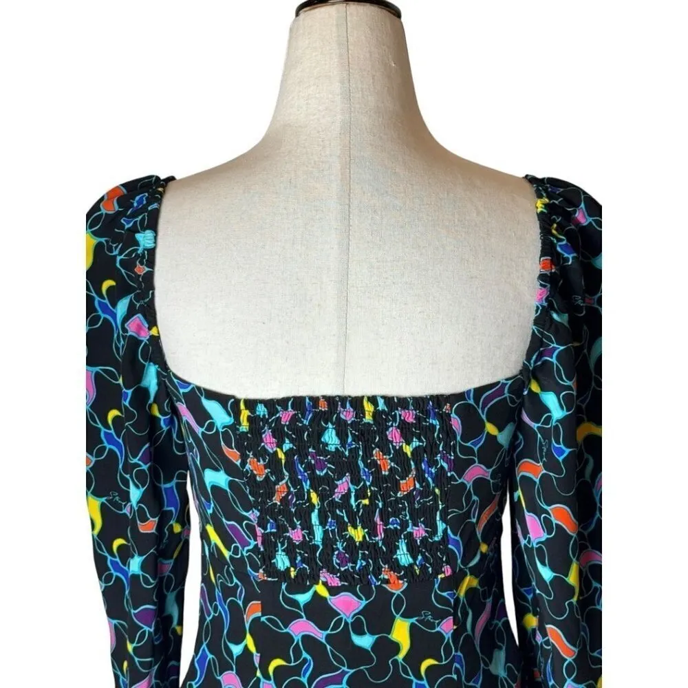 Staud Black Multicolor Print Long Sleeve Sweetheart Neck Josephine‎ Top 12 - Image 7