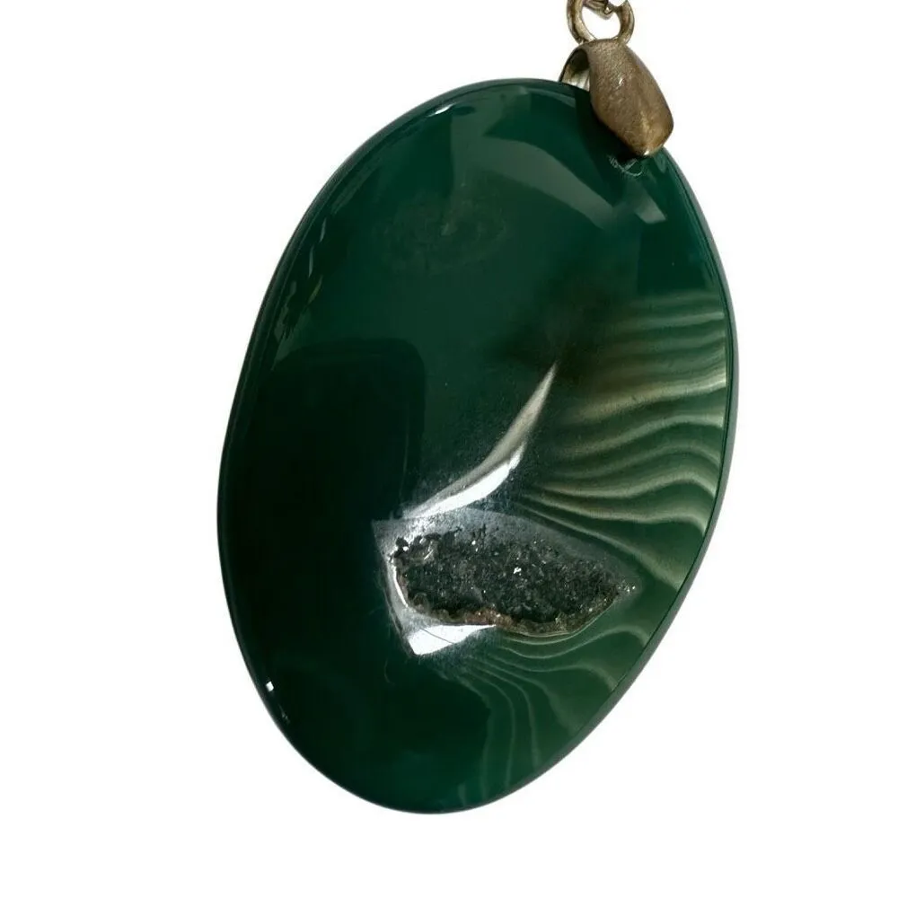 Green Onyx agate Druzy Geode pendant necklace - Image 6