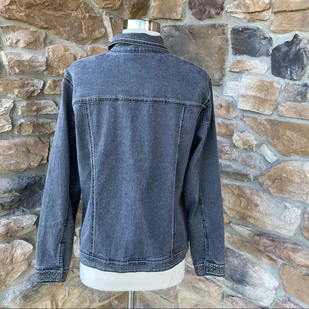 DG2 By Diane Gilman Gray Embellished Denim Jacket - Image 6
