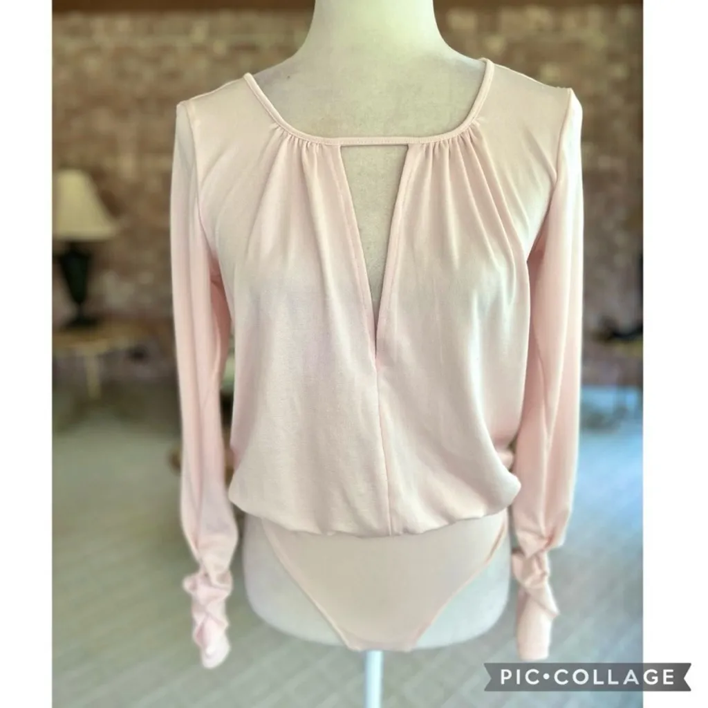 Free People Intimately Kaya Bodysuit Ruched Sleeve Keyhole Pink XS Stretch Knit - Image 3
