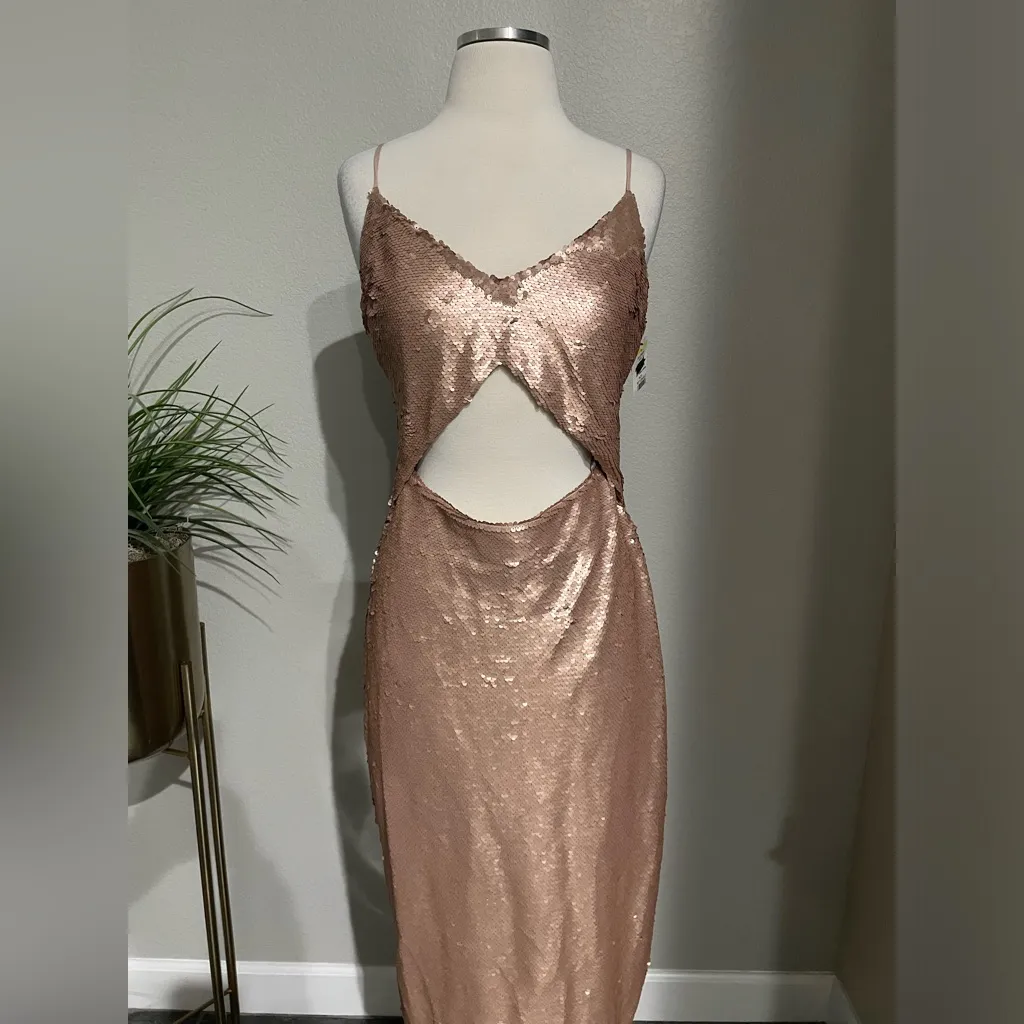 New! L'AGENCE Femme Sequin Cutout Midi Dress‎ Gold in Rose Sz 6 $595 - Image 9