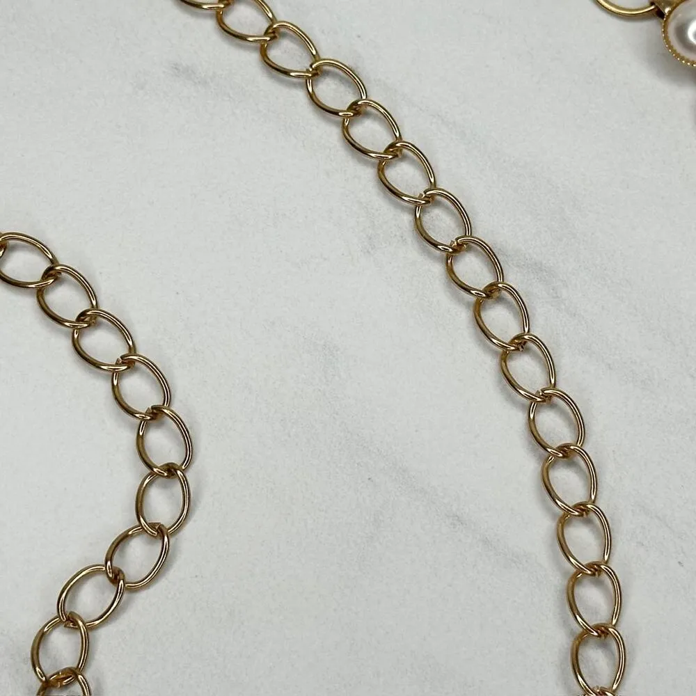 Faux Pearl Gold Tone Chain Link Belt Y2K Festival One Size (OS) ✨ - Image 9
