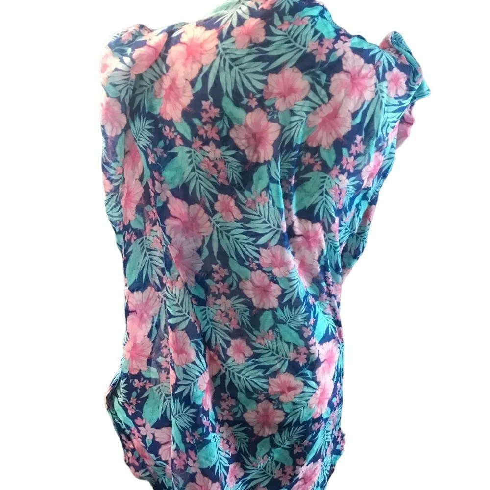 Kimono One Size Floral Blue and White Pink - Image 4
