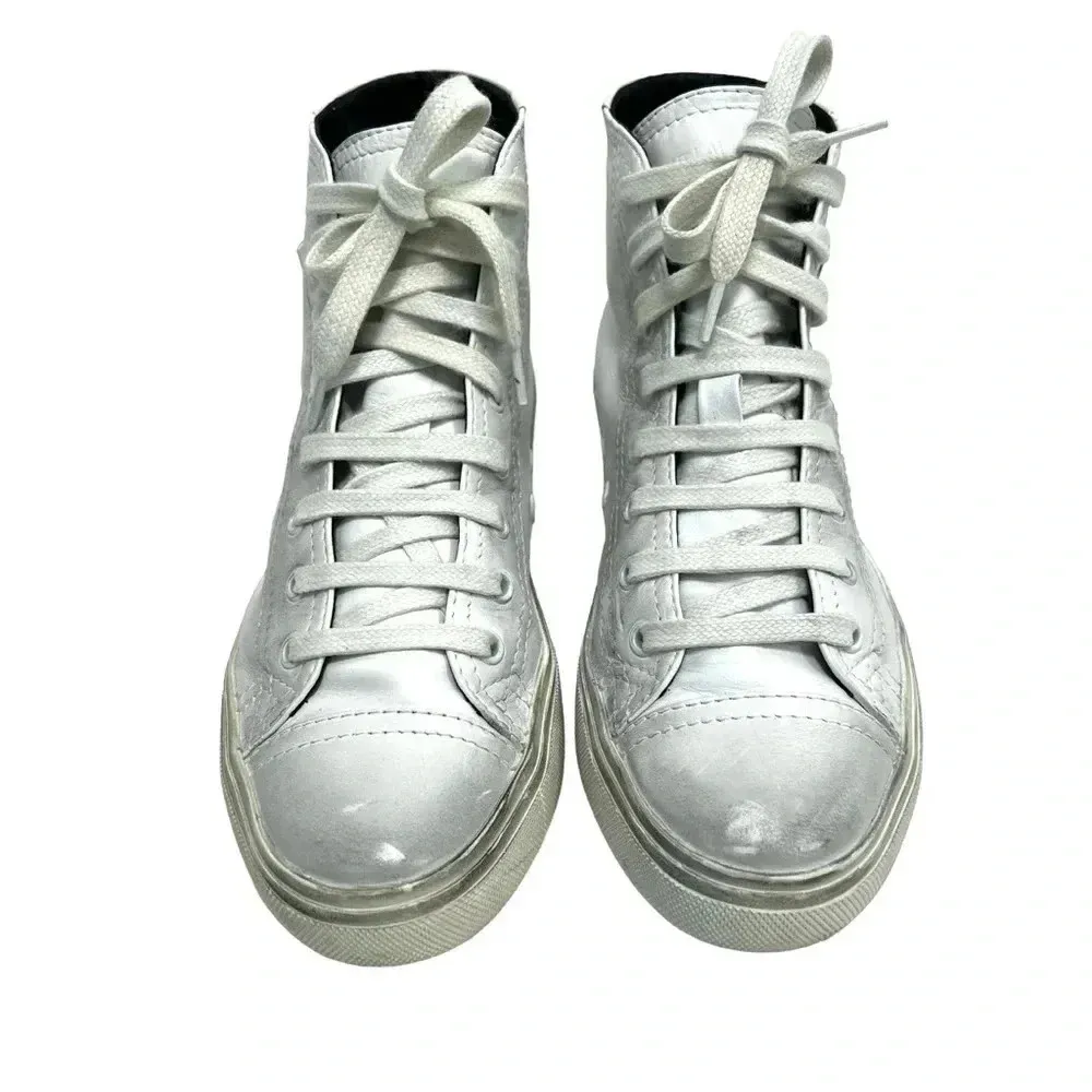 Saint Laurent Leather Bedford High Top Sneakers Vintage Effect White Size 8 US - Image 6