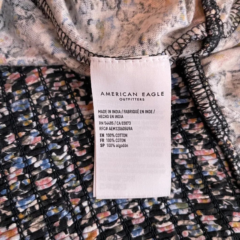 American Eagle Women L Blue Orange Floral Crop Tank Ruffle Boho Chic Country - Image 10