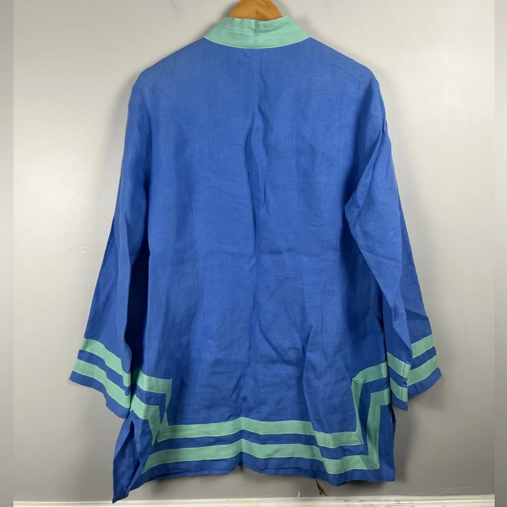 Sail to Sable Tunic Womens XL 100% Linen Long Sleeve Shift tunic Lt Blue Green - Image 5