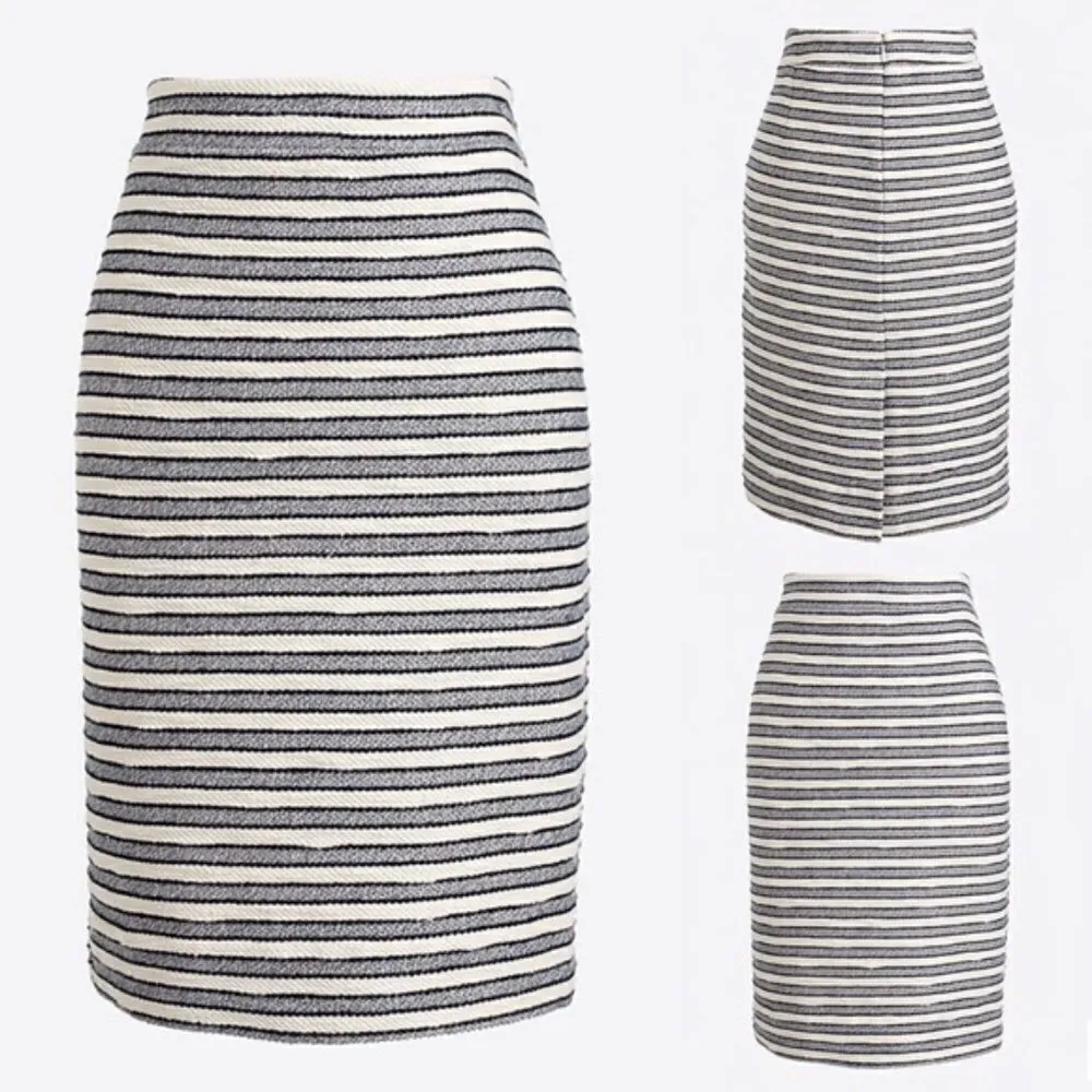 J. Crew Factory Blue & White Striped Terry Pencil Skirt 0 - Image 2