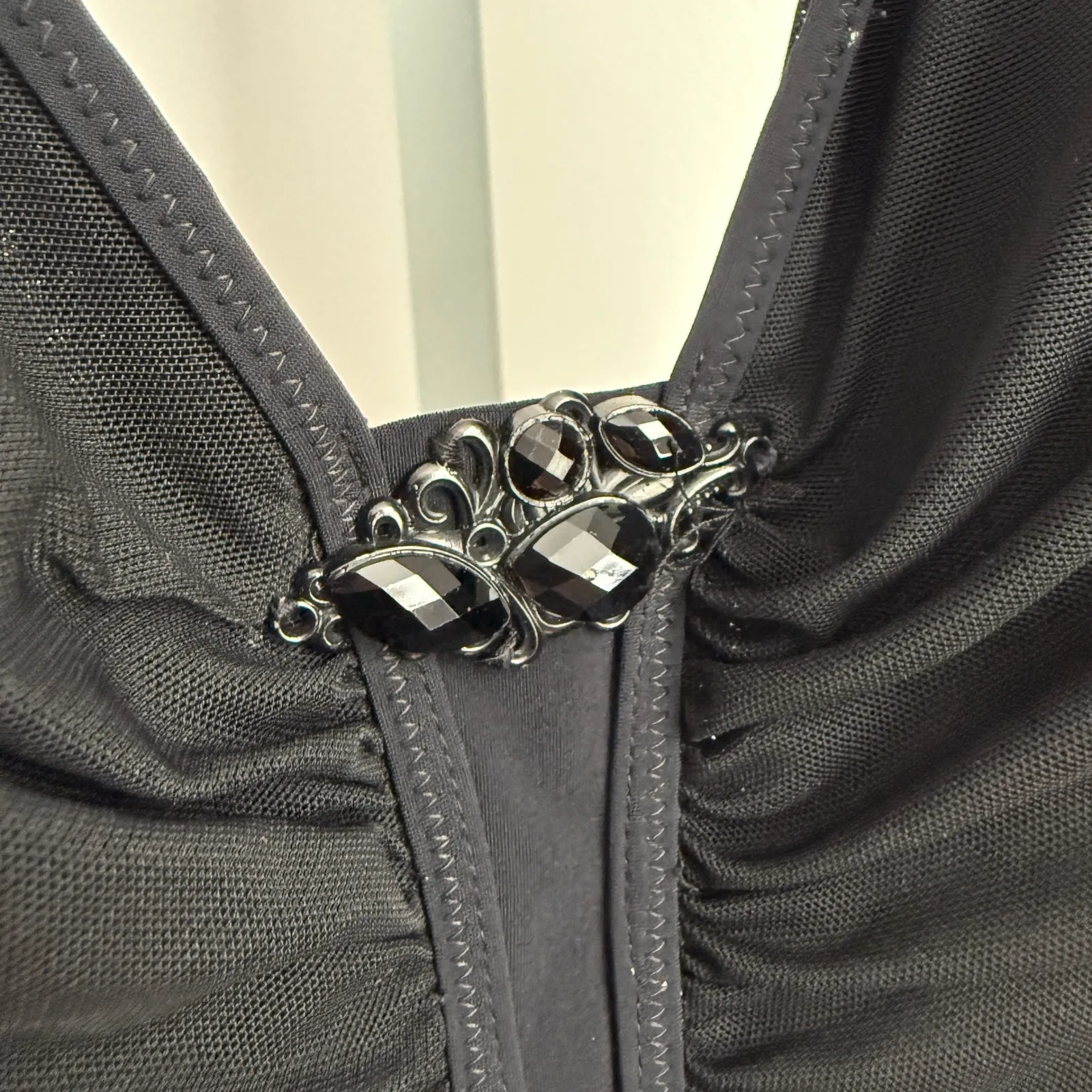 Profile by Gottex‎ Black One Piece Swimsuit Ruched Jewel Detail Size 14 - Image 4