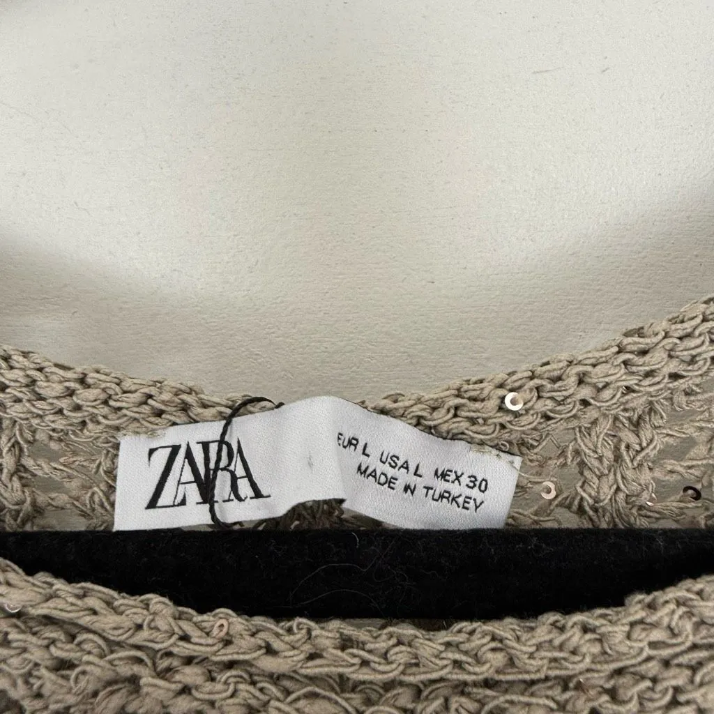 ZARA  Women’s Large Open Knit Metallic Sequin Sweater New NWT - Image 2
