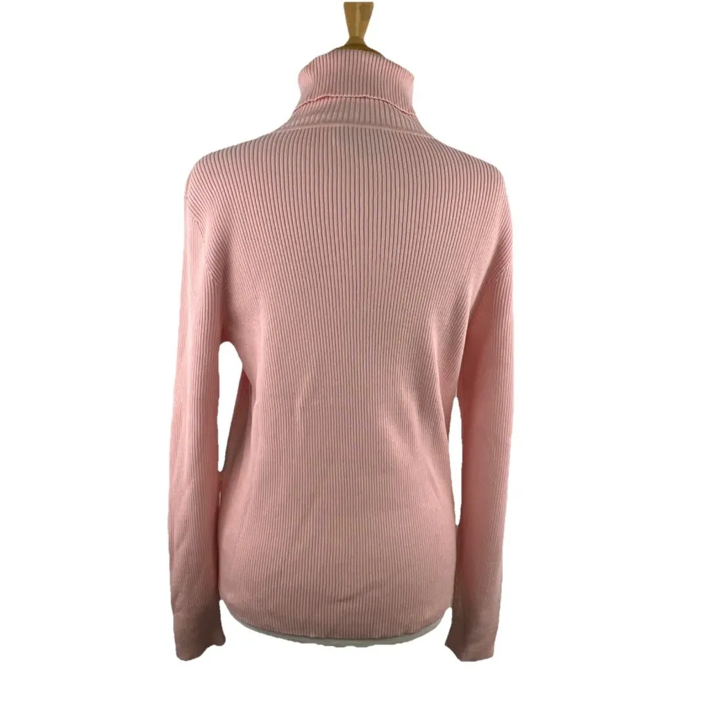 Vtg NOS Lauren Ralph Lauren 1X Pink Ribbed Turtleneck Sweater Monogram Cotton - Image 6