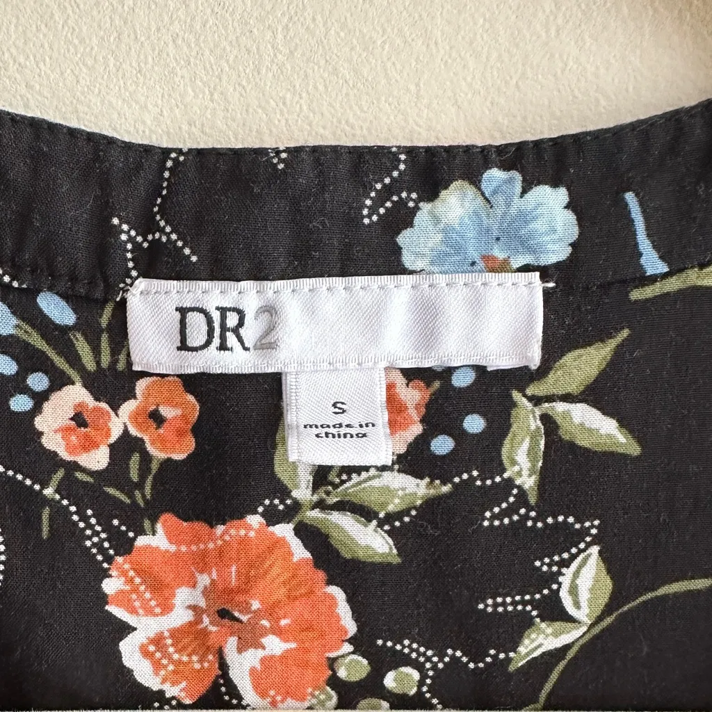 DR2 Black/Blue/Orange Floral Print Tank Top with Crochet Lace Hem, Size Small Black - Image 5