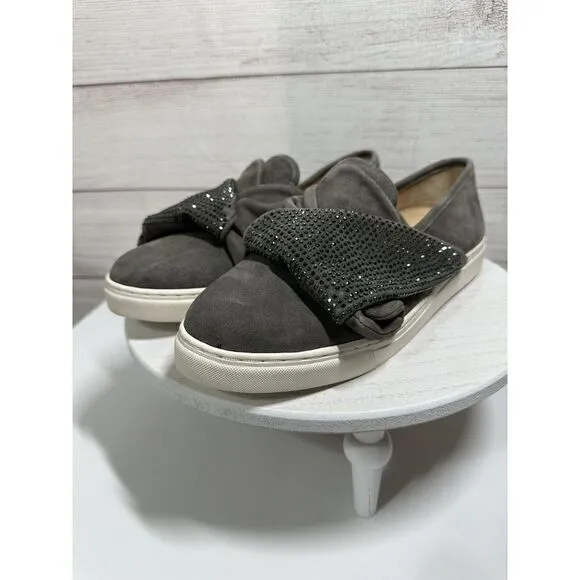 Vince Camuto Womens Barita Gray Suede Slip on‎ Casual Shoes Size 8.5 Rhinestones - Image 2