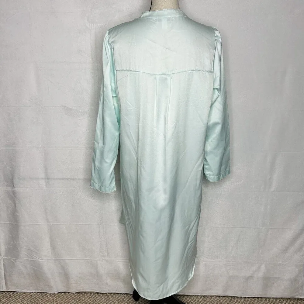 Miss Elaine Nightgown Aqua Satin Embroidered Floral Gown Sz S - Image 8