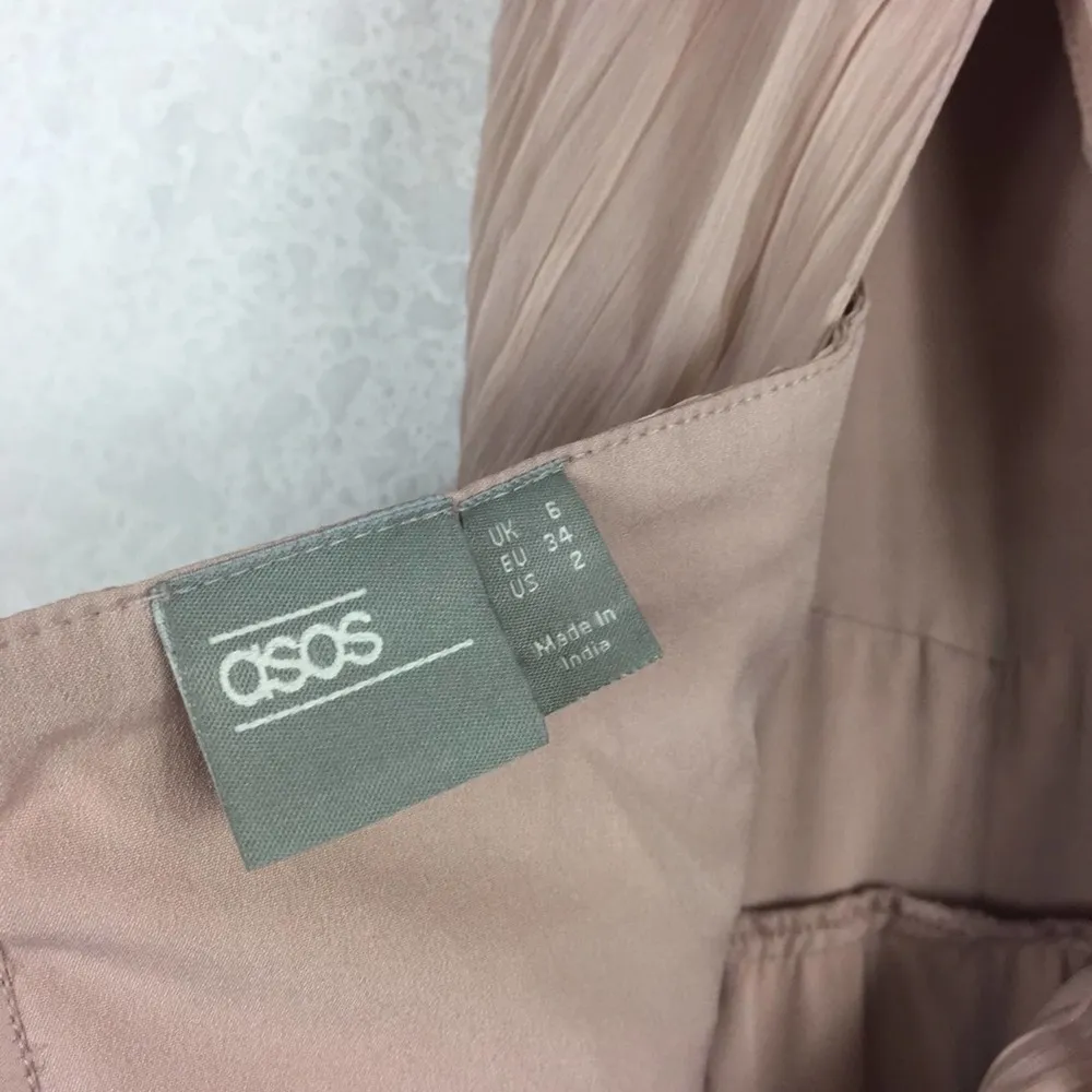 ASOS Design Bridesmaid Pink Blush Pinny Ruched Bodice Chiffon Maxi Dress Size 2 - Image 6