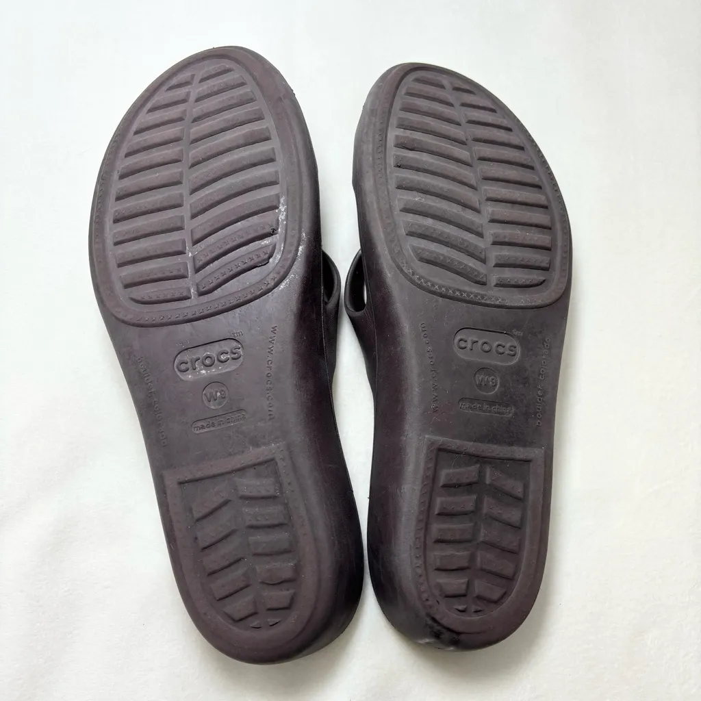 Crocs Brown Criss Cross‎ Rubber Slide On Wedge Sandals Size 9 Women's - Image 8