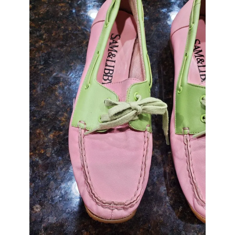 Sam & Libby Pink Women's Leather Upper Slip on Closed Toe Flat Shoes Size 7 M - Image 5