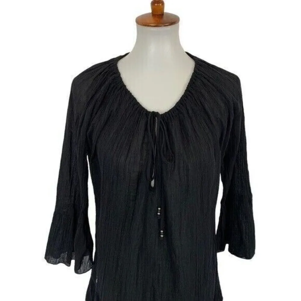 Ralph Lauren Tunic Small Black Long Sleeve Pleated Boho Classic Essential - Image 2