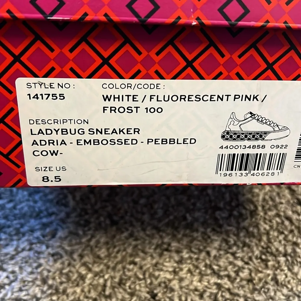 Tory Burch Ladybug Sneaker Size 8.5 in White/Fluorescent Pink/Frost - Image 2