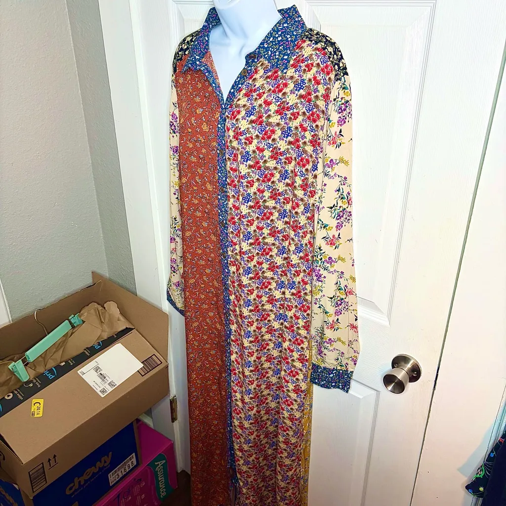 Natural Life Multicolor Patchwork Esme Floral Maxi Shirt Dress Kimono XL NWT - Image 7