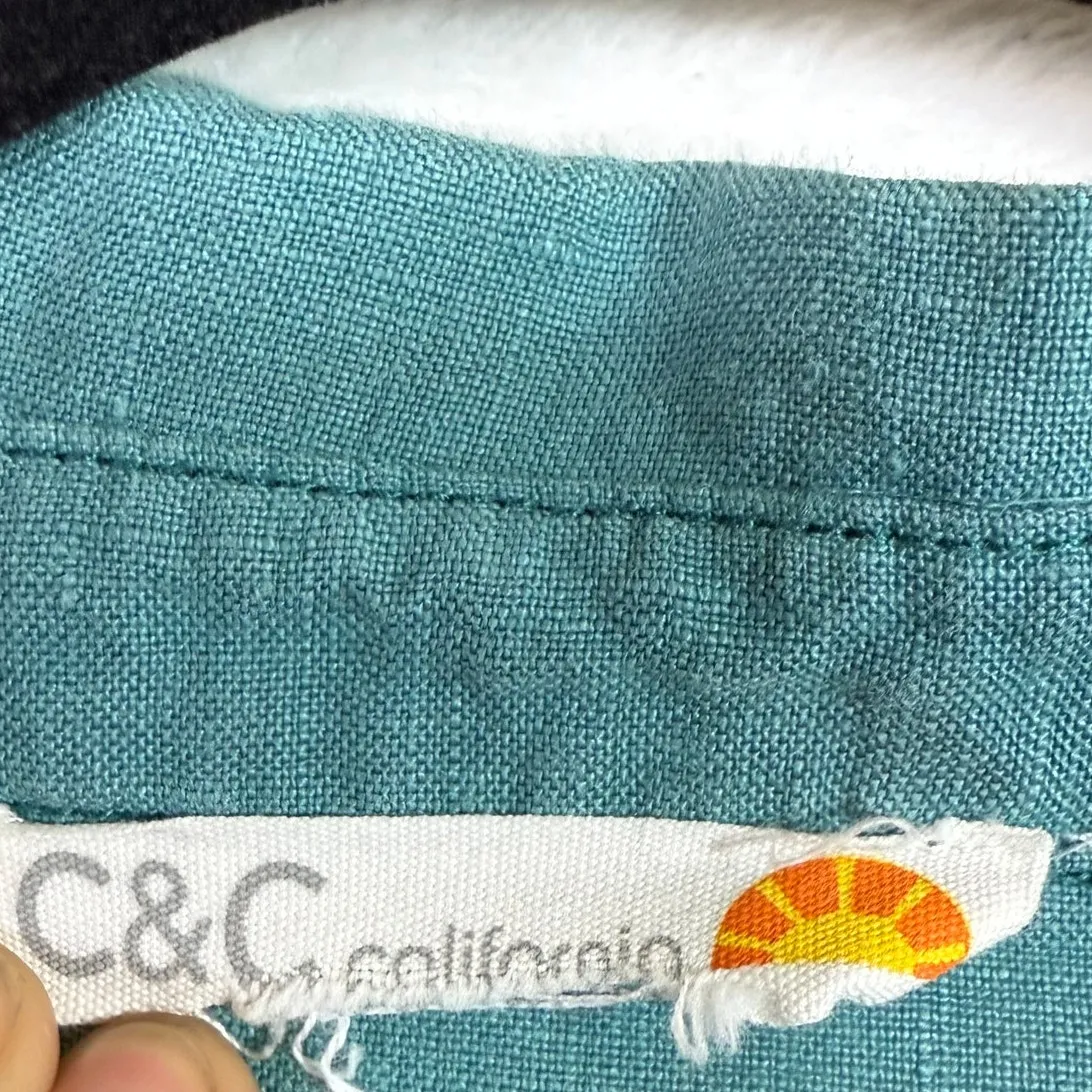 C&C California S Teal Blue Sleeveless 100% Linen Shift Dress Summer Beach Resort - Image 5