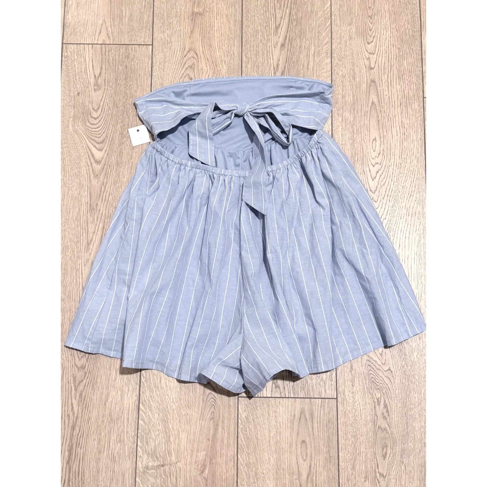 Ultra Flirt Strapless Romper Blue White Striped Tie Back Womens L Large NEW - Image 3