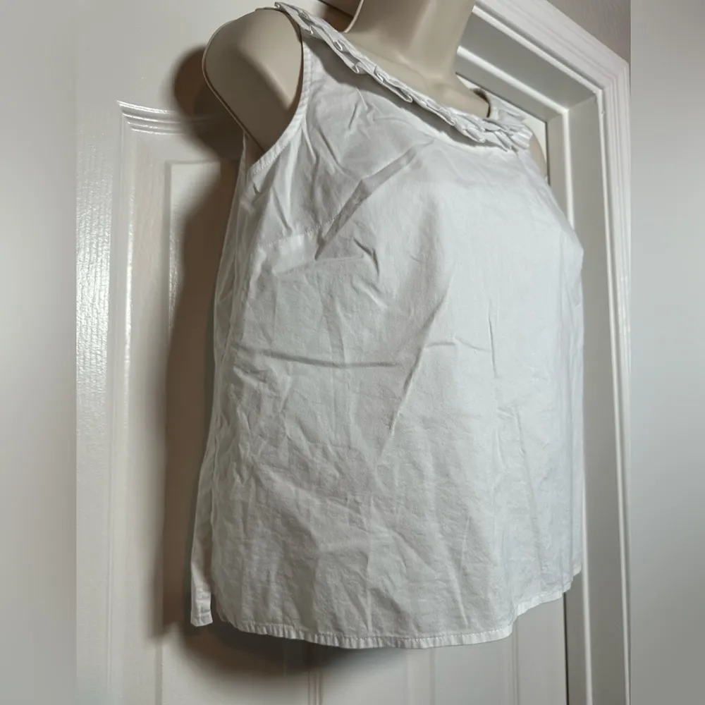 Nine West White Cotton Linen Blend Sleeveless Embellished Neckline Blouse Sz 8P - Image 5