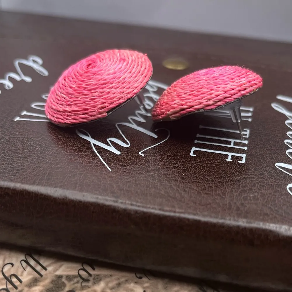 Handcrafted Oversized Pink Swirl Woven Round Disc Stud Earrings - Image 3