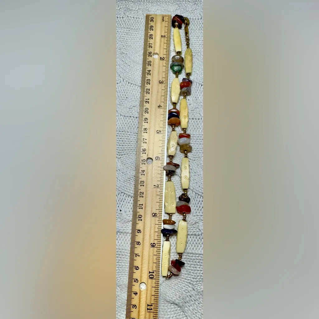 1970s MIRIAM HASKELL VINTAGE GOLDTONE ASSORTED GEMSTONE 28” NECKLACE Gold - Image 15
