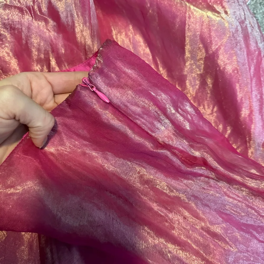 Vtg Y2K Pink Silk Sheer Iridescent Maxi Skirt Sz 6 Ballerinacore Retro - Image 14