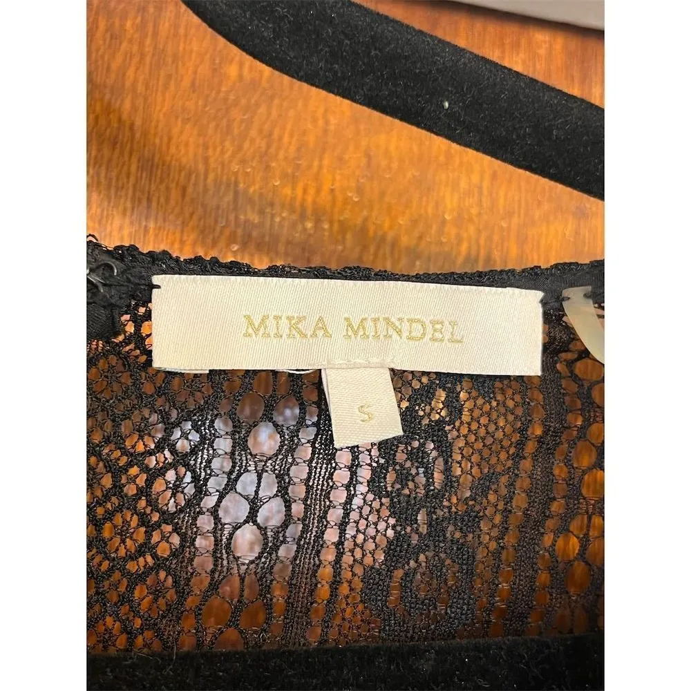 MIKA‎ MENDEL Black Lace Sheath Dress Midi Long Sleeve V Neck Lined Size S - Image 4