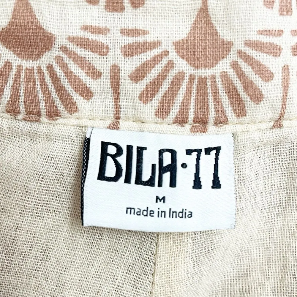 Bila77 High Waist Wide Leg Palazzo Pant Size Medium Boho Tan Batik Print Cotton - Image 10