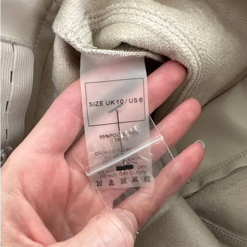 Maniere De Voir - Tacked Faux Leather Flared Trousers in Beige - Image 5