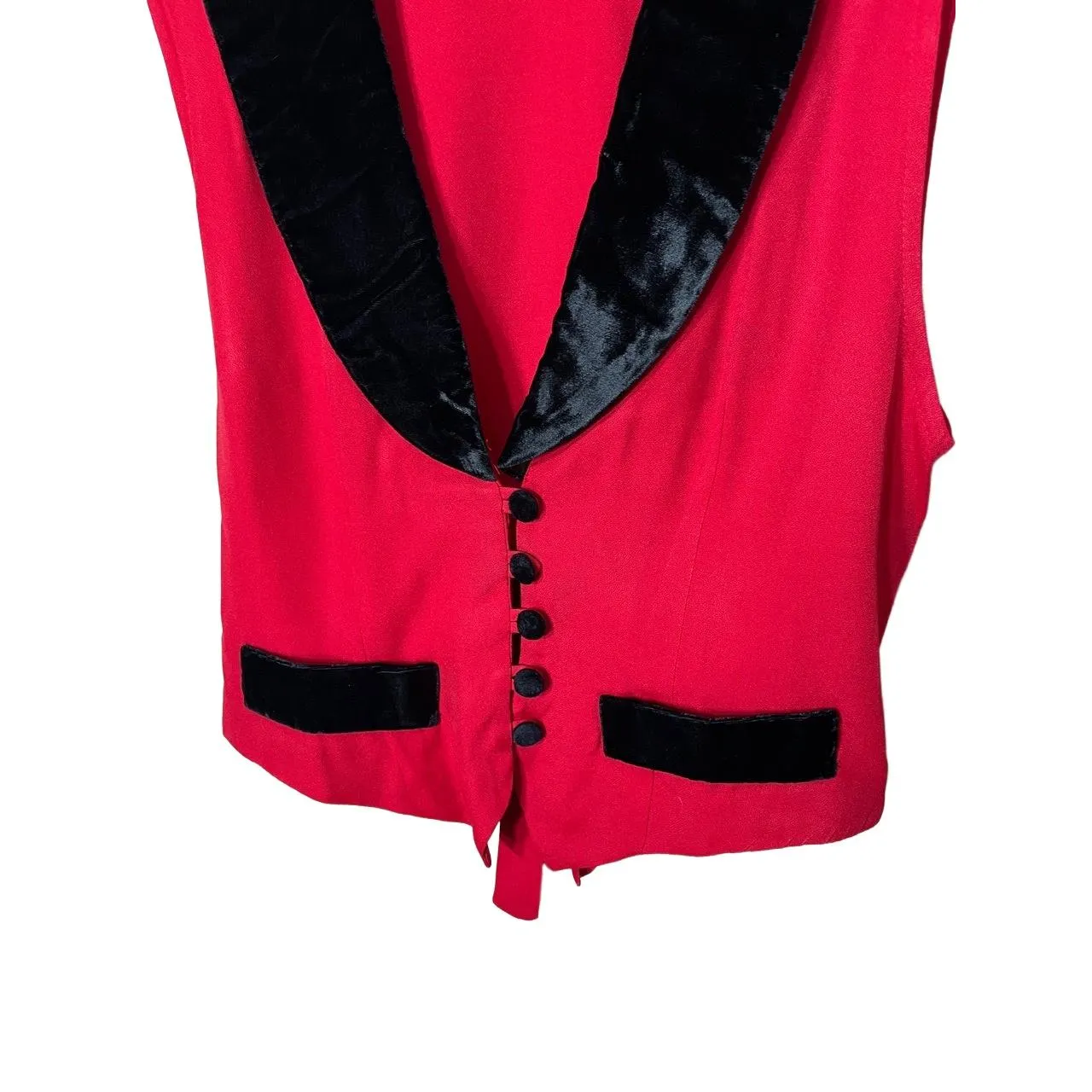 Scarlett Vest Womens Size Black Red Vintage Velvet Button Front Sleeveless Retro - Image 3