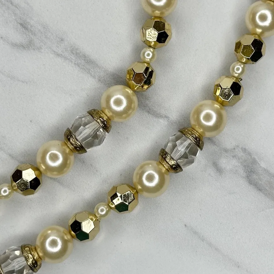 Chunky Draped Faux Pearl Beaded Gold Tone Chain Belt One Size (OS) - Image 6