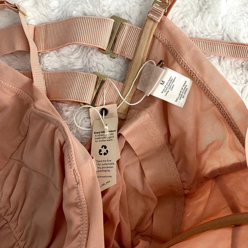 NEW Free People HAH Copper Rose Under The Wire Mesh Romantic Lingerie Bodysuit M - Image 6