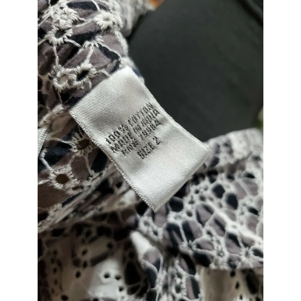 Chico's Women's Black & White Cotton Collared Button Down Short Sleeve Shirt 2 - Image 9