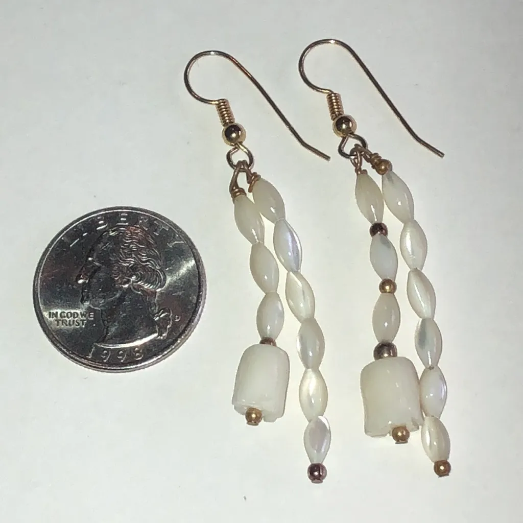 Elegant Gold Tone Cream Moon Glow Boho Dangle Earrings - Image 3